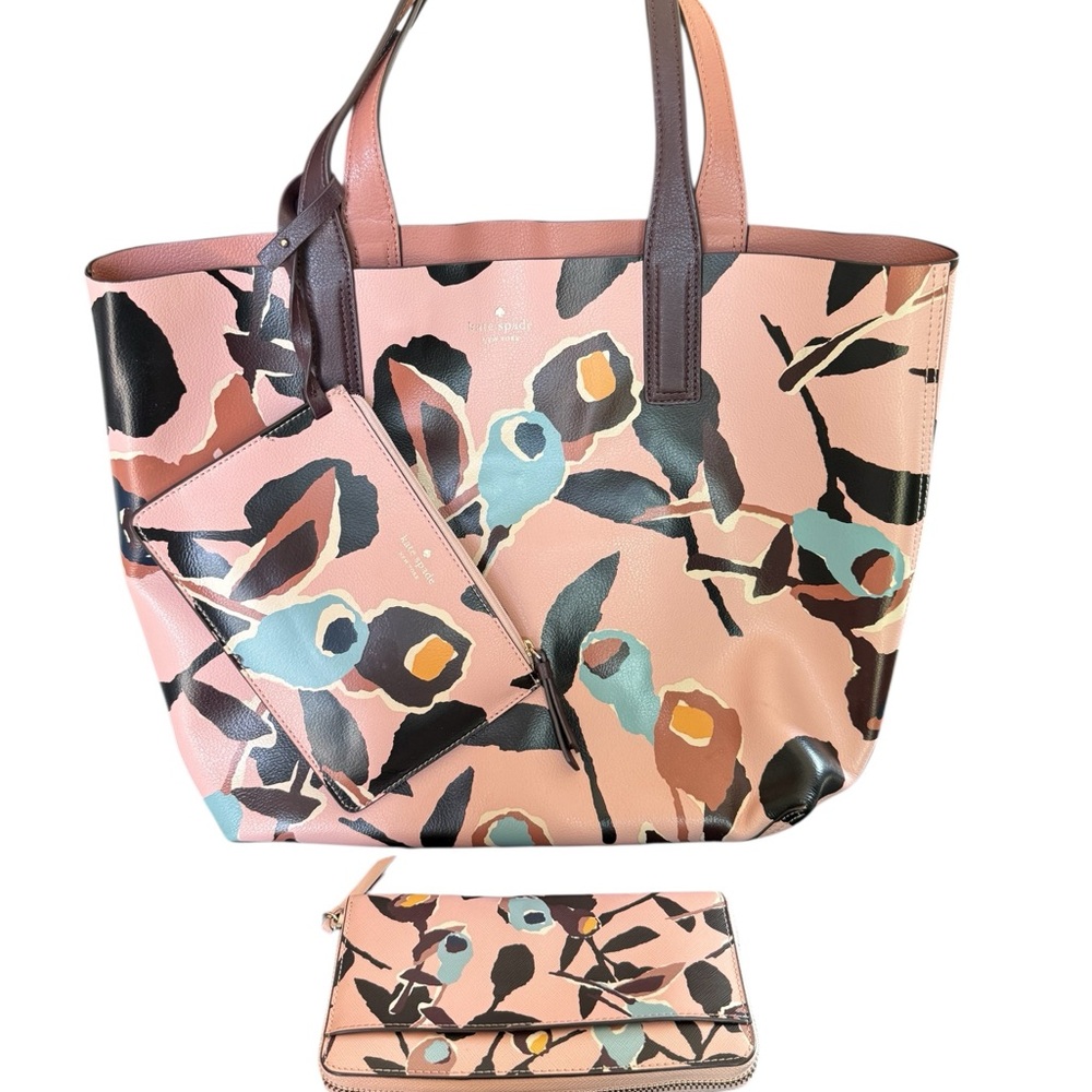 Kate Spade Multicolor Floral Tote and Pouch + Matching Wallet